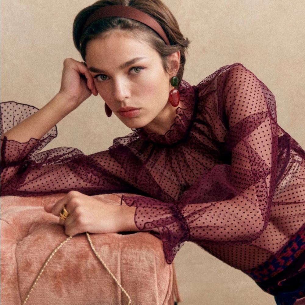 Sezane Burgundy Sheer Blouse